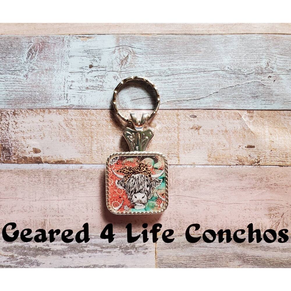 Highland cow custom keychain, concho accessories, western cow keychain